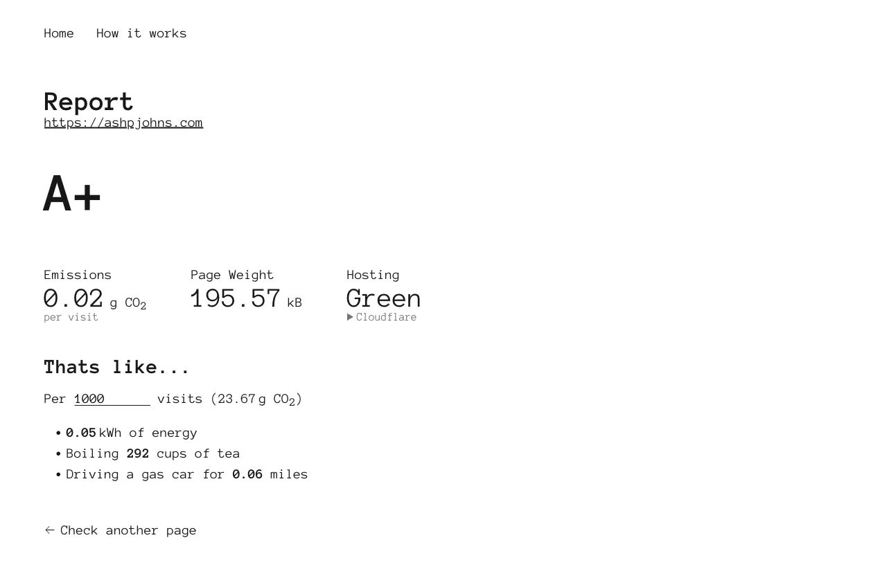 Example of a Greener Web Report